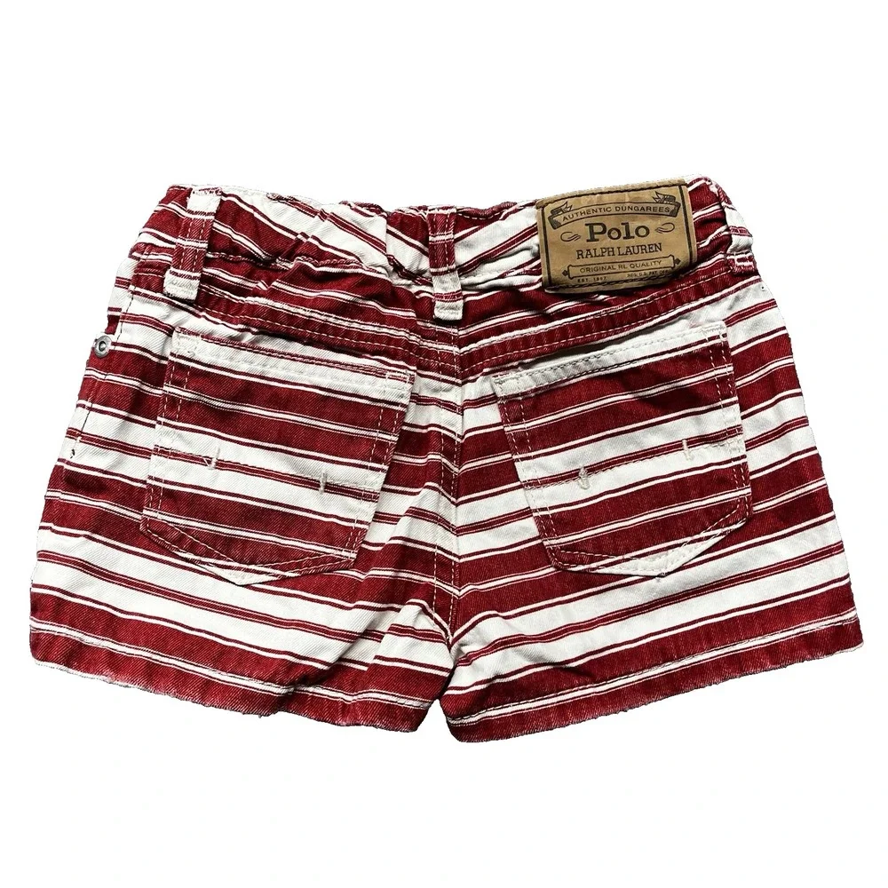 Polo Ralph Lauren Denim Shorts Girls 5 Red White Striped Designer Preppy